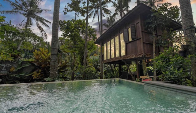 Samastiti Jungle Treehouse: private pool above the river, central Ubud in Ubud